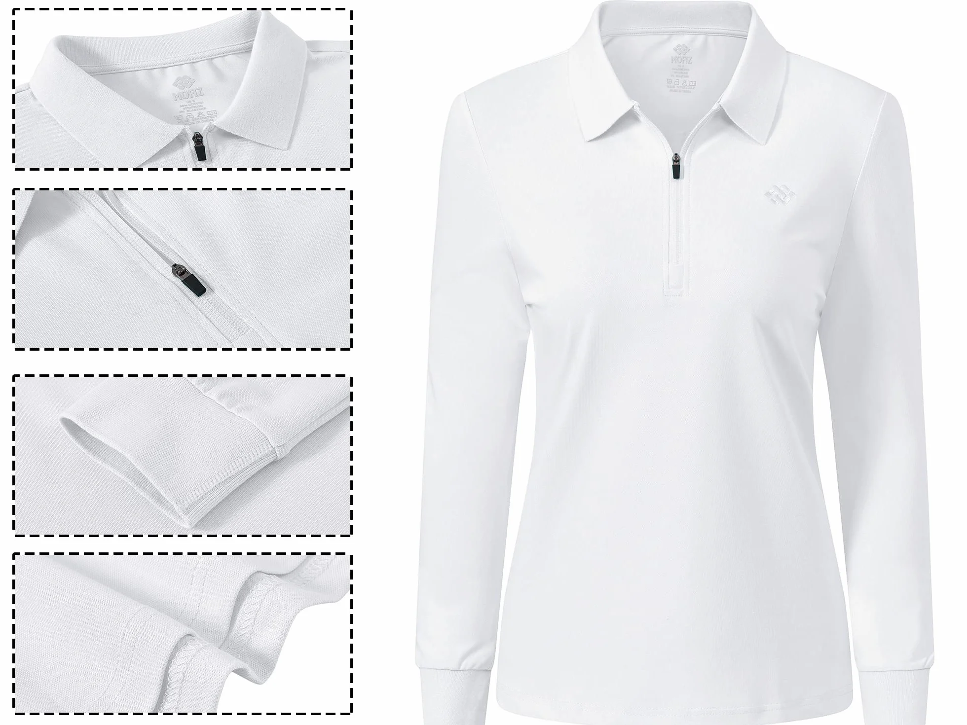 Mujer Polo Algodón Manga Larga Cremallera Camiseta Golf Trabajo