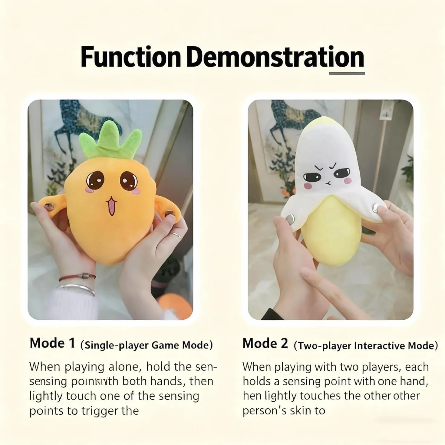 Muñeca Interactiva con Sensor Musical, Muñeca de Peluche en Forma de Fruta con Interacción Feliz Sensible al Tacto y Sonido Enriquecido, 3 Modos, Peluche de Latido con Sensor de Fruta(Yellow)