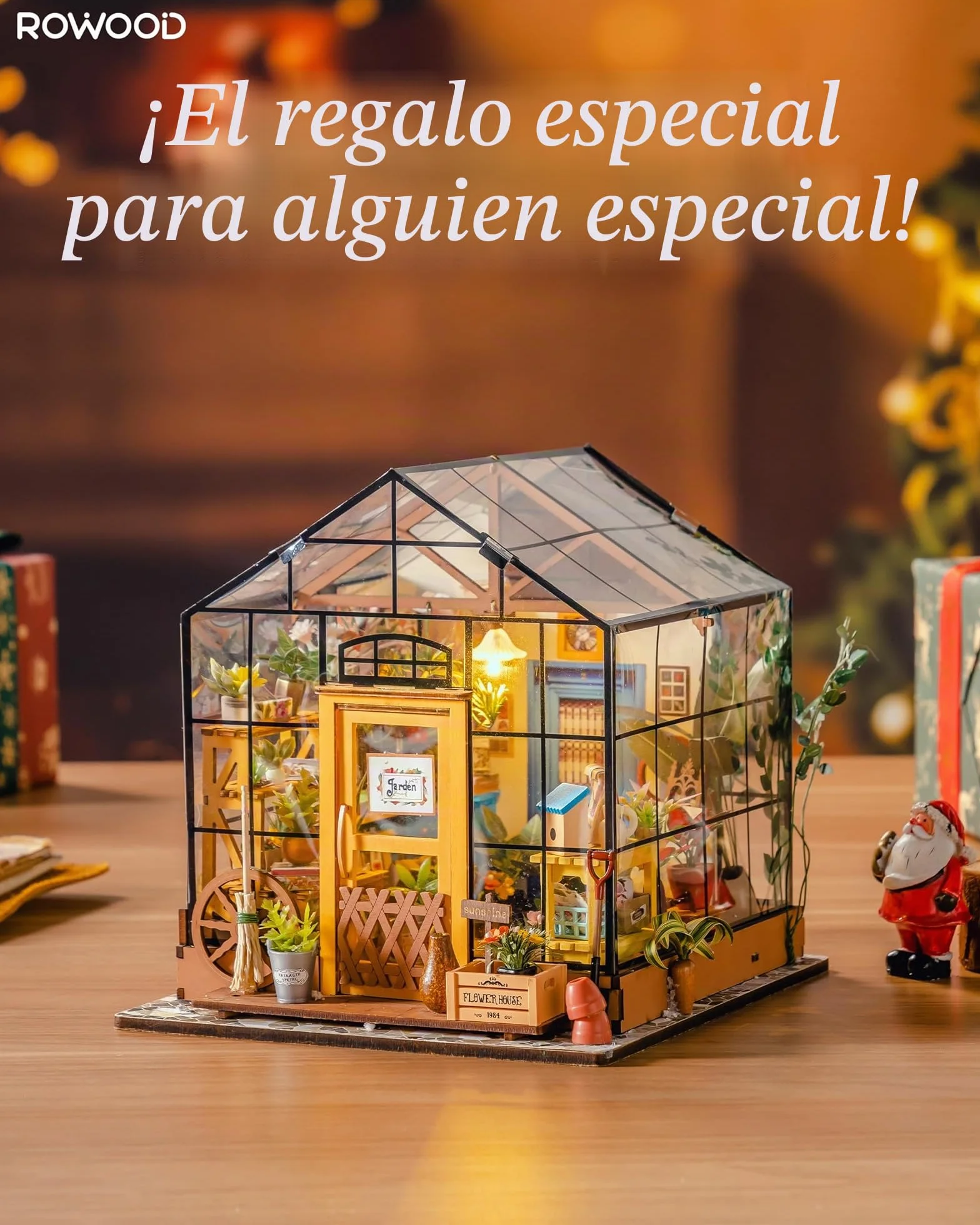 ROWOOD Casa De Muñecas En Miniatura Invernadero con Luz | DIY Miniature House Maquetas para Montar Manualidades De Madera | Regalos De para Adultos, Mujeres, Niñas (Cathy's Flower House)