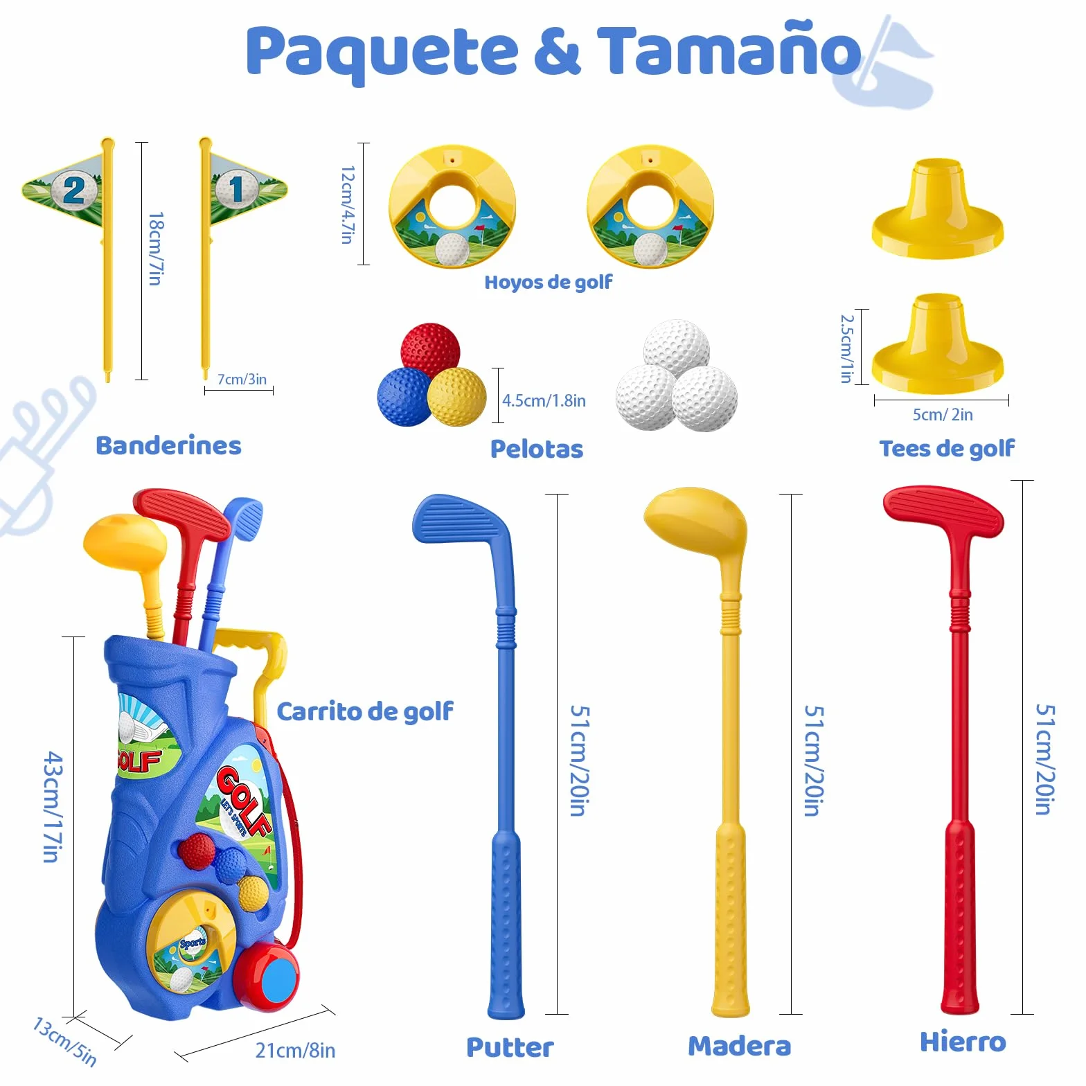 Naxudcoo Juguetes Niños 2 3 4 Año: Juego de Golf con Carrito Mejorado y Correa para Hombrero, Juguete Educativo para Interior y Exterior, Regalo Ideal para Cumpleaños, Navidad (Azul)