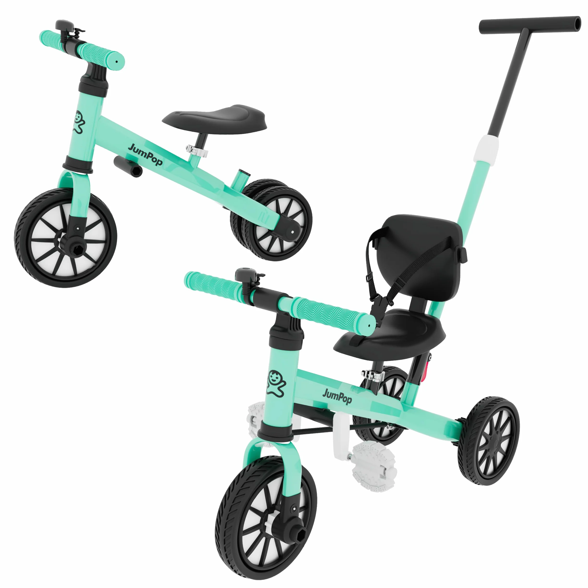 JumPop® Triciclo Evolutivo 5 en 1 + Timbre con Pegatinas y Vídeo Montaje QR incluído | Triciclo Bebe 1 Año a 4/5 Años(Dependiendo del tamaño) con Complementos Divertidos