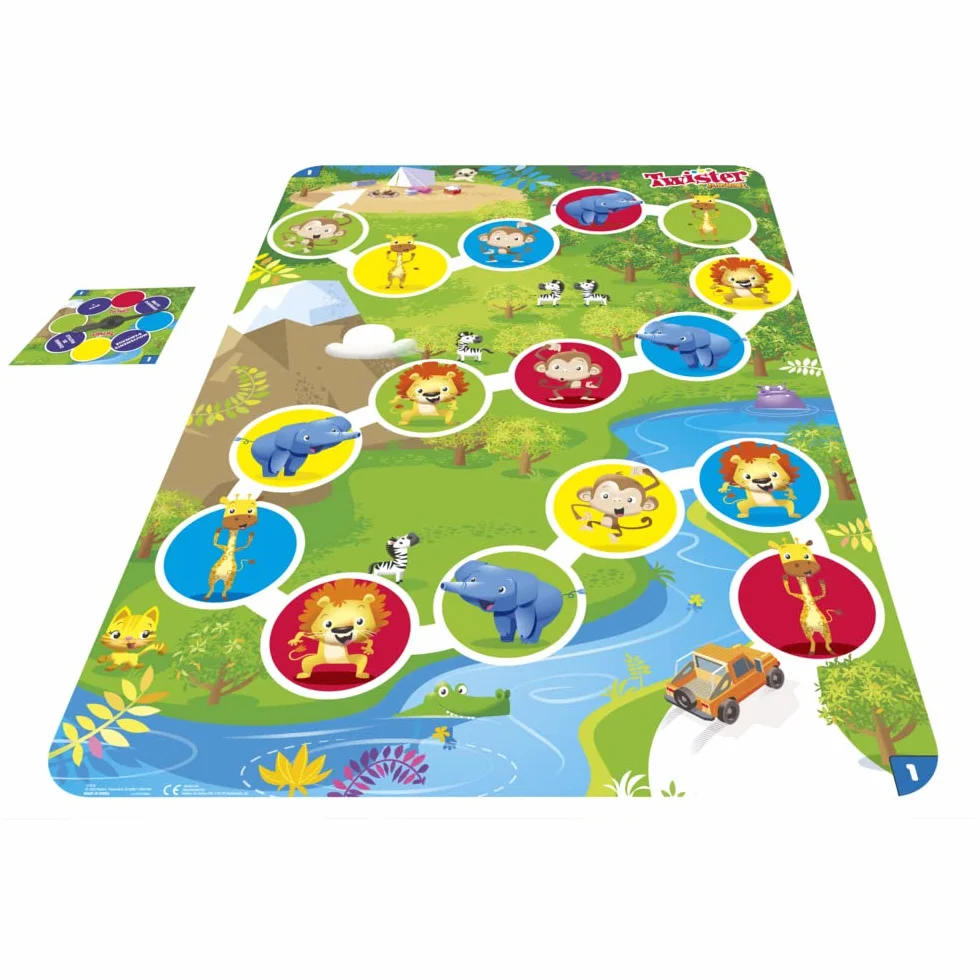 Juego Twister Junior, Alfombra Reversible Aventura de la Selva, 2 Juegos en 1, Juego de Grupo de Interior para 2 a 4 Jugadores