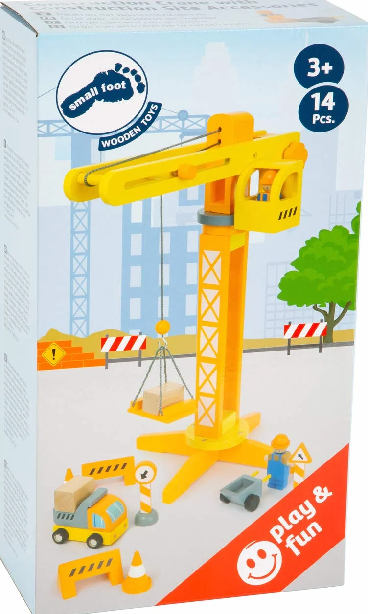 Small Foot Grúa de construcción con Accesorios de construcción, Juego de Madera para niños, 100% Certificado FSC® a Partir de 3 años Nro. de artículo: 12007
