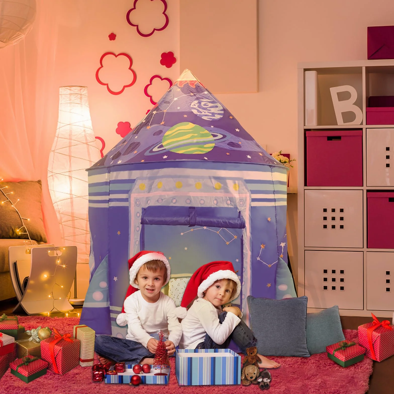 Opret Tienda Campaña Infantil, Carpa Infantil Plegable, Castillo Espacial Plegable, Regalo para Niños con Bolsa de Transporte para Interior y Exterior Adecuado Niños de 1 a 12 Años