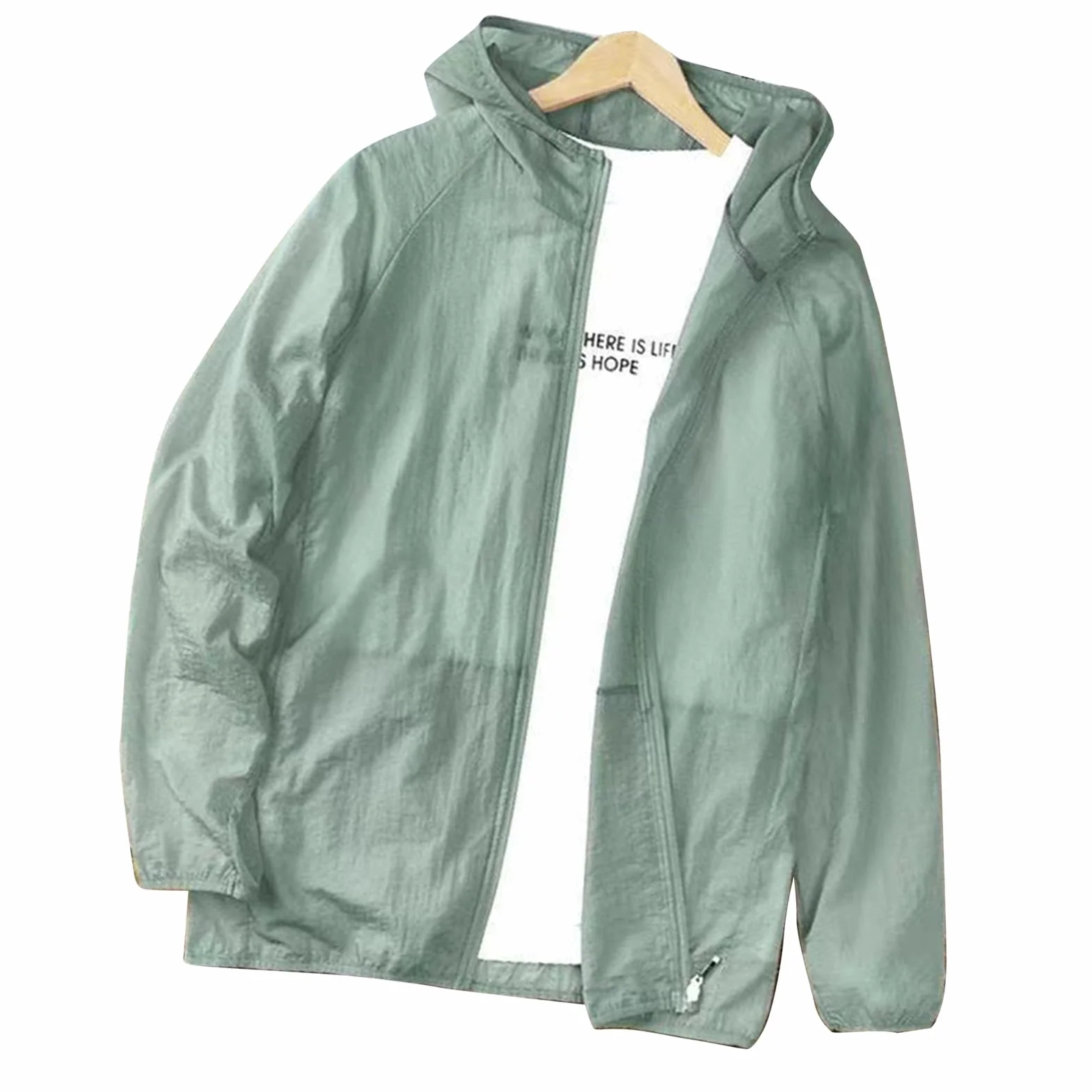 Tbest Chaqueta de Protección Solar UV para Hombres, Camisa Ligera Transpirable Manga Larga con Capucha