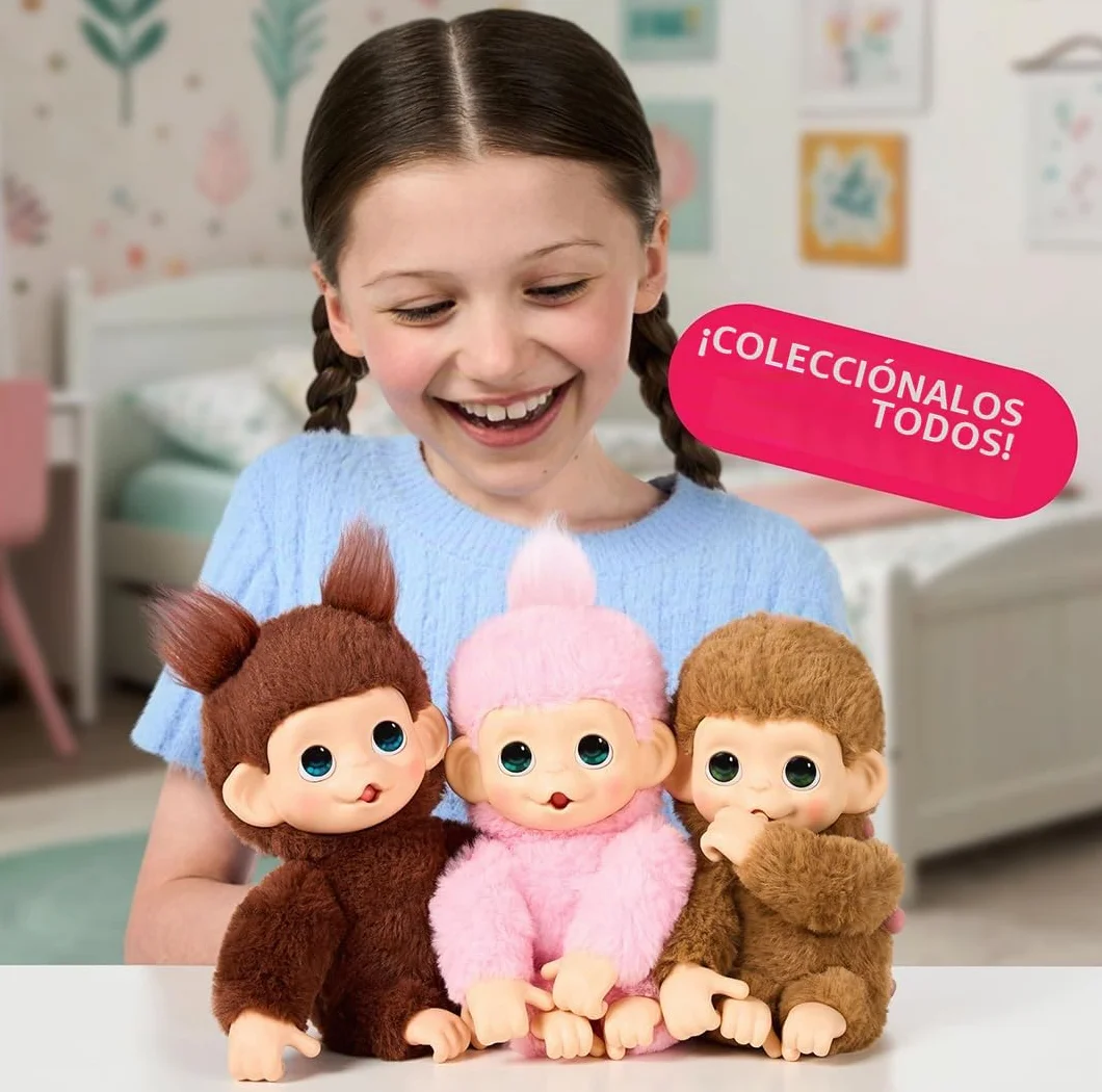 Little Live Pets Baby Monkey Minis Luna Lemon, Juguete Interactivo, 20 Sonidos, Suave Pelaje Rosa, 18,8 cm