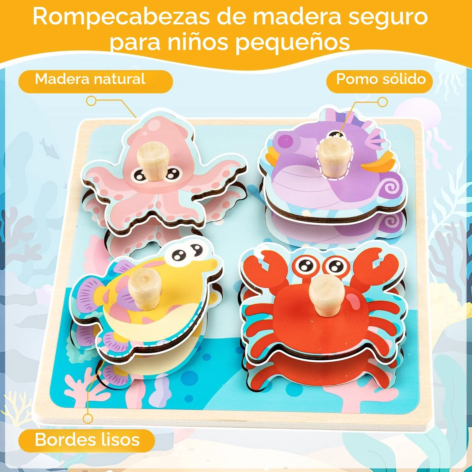 Puzzle Madera 1 2 Año 4Pcs Puzzles Infantiles de Madera con Mango Juguetes Montessori Bebe Rompecabezas Educativos