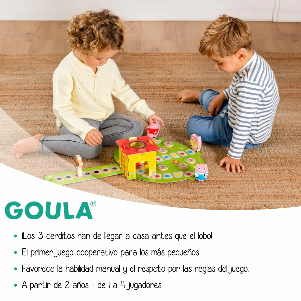 Goula Los 3 Cerditos Juego de Mesa Educativo Preescolar para Niños a Partir de 2 Años con Piezas de Madera y Tablero Puzle