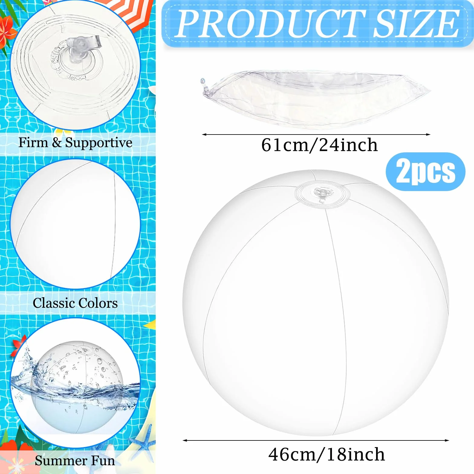 2 pelotas de playa hinchables de 61 cm de PVC, grandes pelotas de playa inflables para piscina, playa, fiesta en el jardín y verano