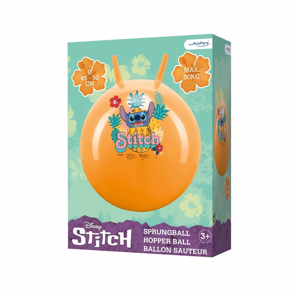 COLORBABY Pelota hinchable saltarina Disney Stitch 45 cm con asas ergonómicas, diseño oficial, juguete activo y seguro para niños a partir de 3 años (48438)