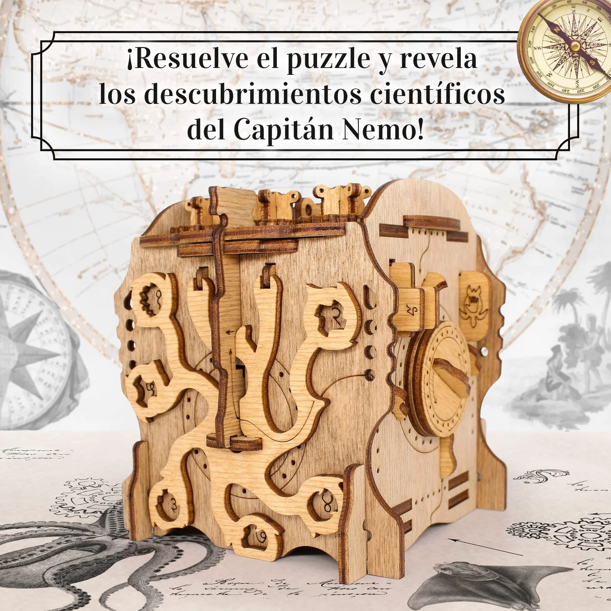 iDventure Cluebox - Capitán Nemo Nautilus - Juego de Escape Room - puzzle 3D de madera - caja misteriosa - caja secreta japonesa - regalo original - caja para dinero boda - rompecabezas para adultos