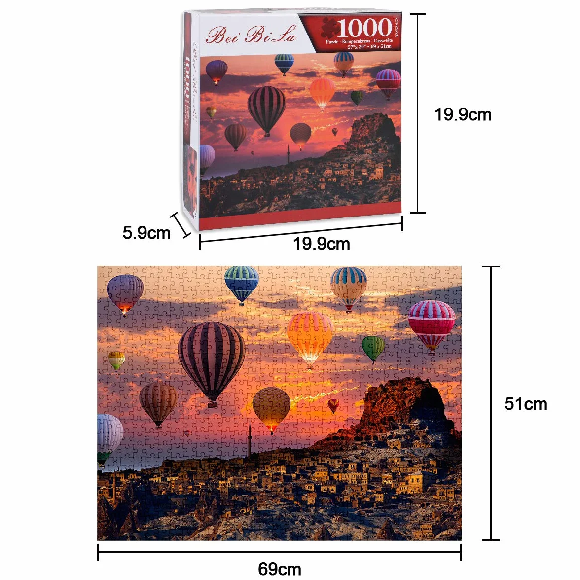 Vicloon Puzzles para Adultos, Puzzle de 1000 Piezas - Globo Aerostático Puzzle, Obra de Arte de Juego de Rompecabezas para Adultos, Rompecabezas de Piso de Impresión de Alta Definición Multicolor