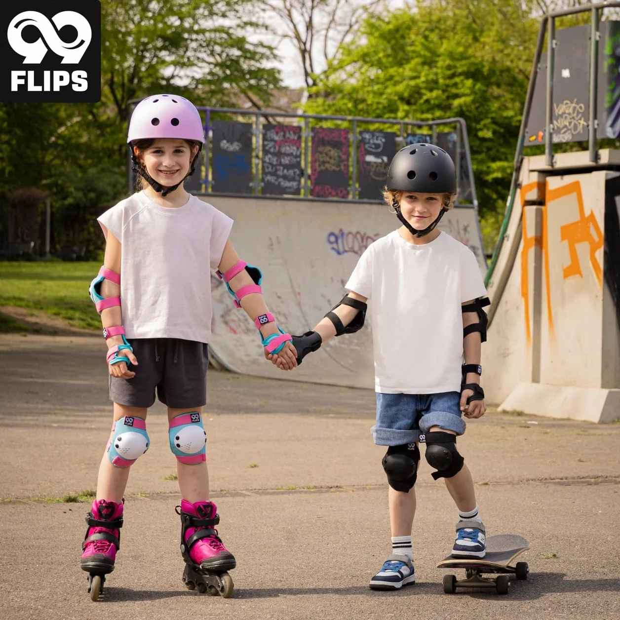 99FLIPS Protecciones Patines Niña 3-12 Años Rodilleras Coderas 6 Piezas Protectores Monopatín Patines Línea BMX