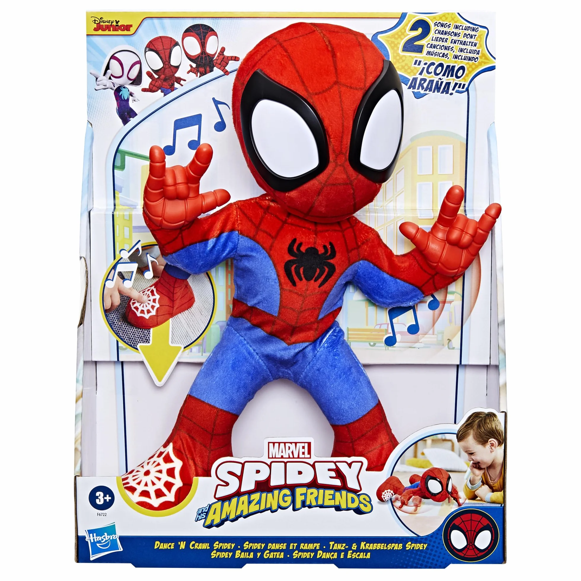 Spidey and His Amazing Friends Marvel Spidey Baila y Gatea - Muñeco de Peluche Interactivo - Juguete de Superhéroe Versión en español - Spider-Man con Reproducción de Sonido