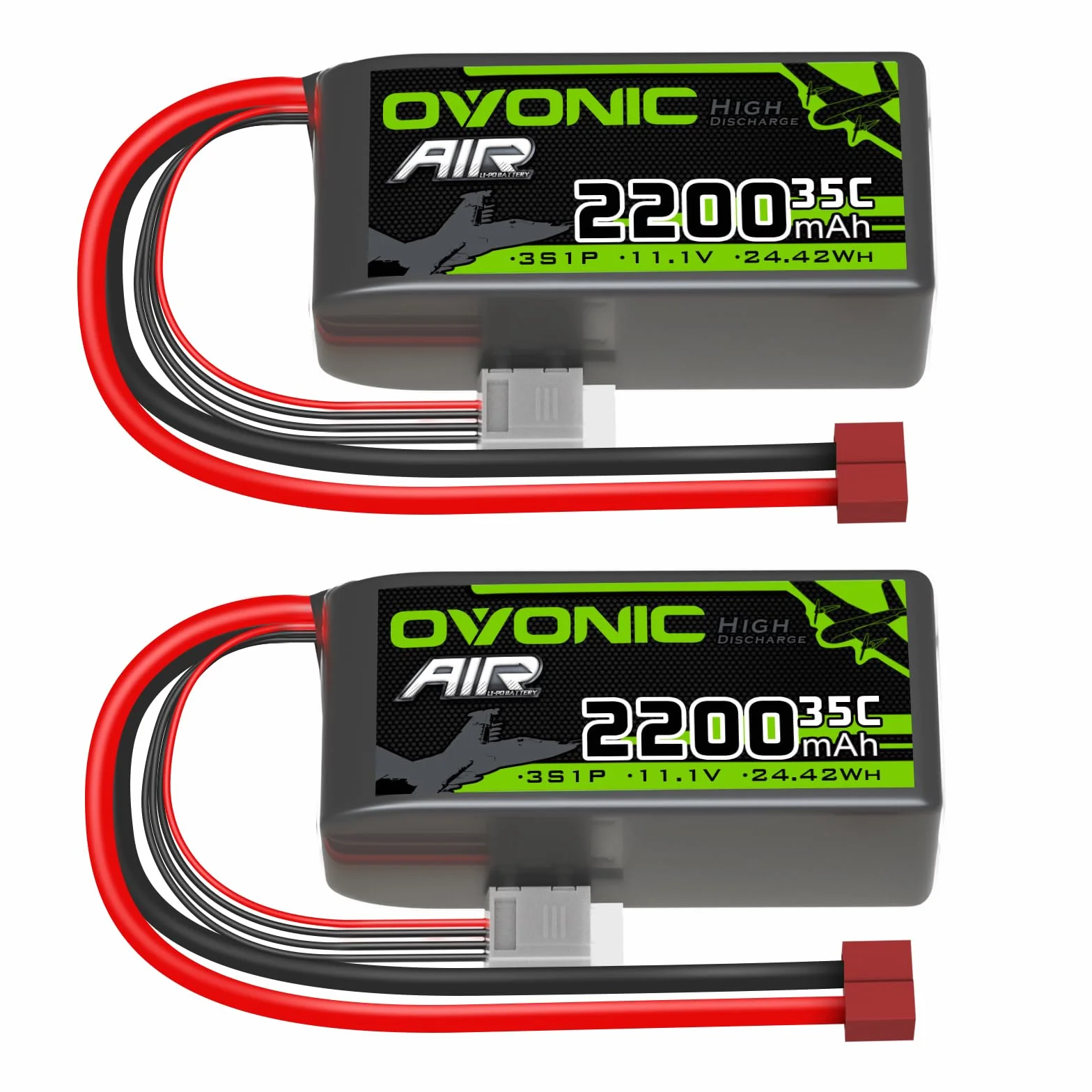 OVONIC Batería Lipo 3s 35C 2200mAh 11.1V Batería Corta con decanos para RC Heli Airplane Quadcopter RC Car Multi-Motor Helicopter DIY Hobby (2 Piezas)
