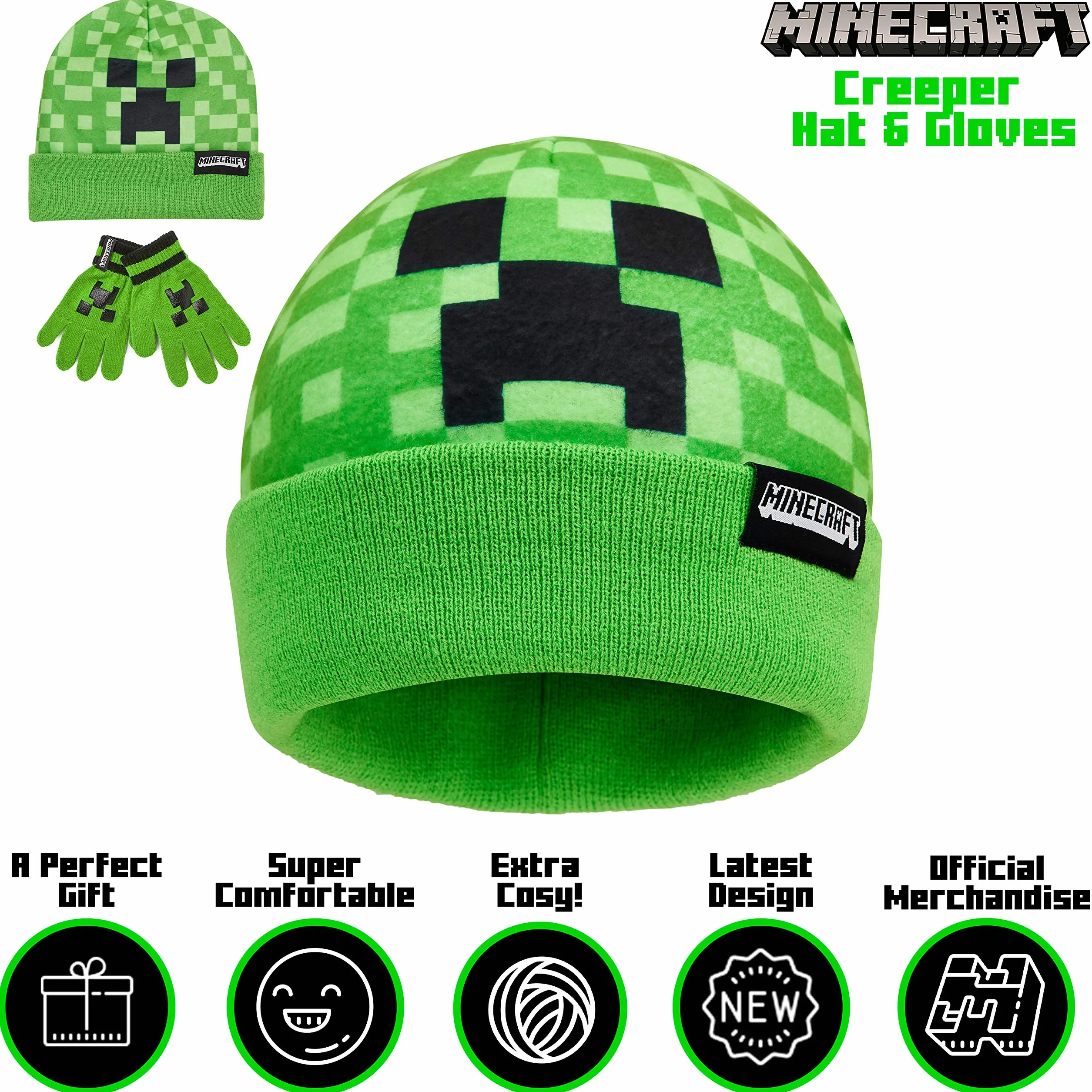 Minecraft Gorro Invierno Sombrero Pescador Set Gorro Guantes Braga Cuello Accesorios 6-14 Años
