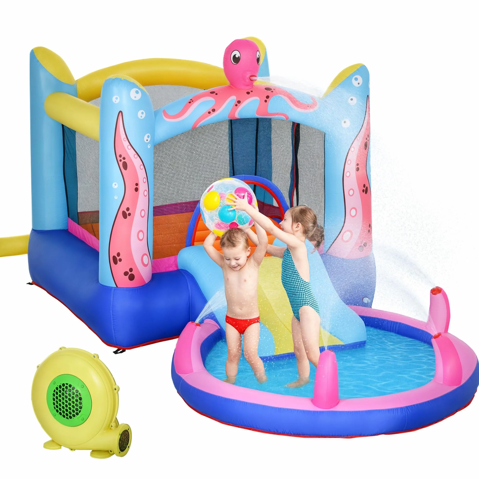 Outsunny Castillo Hinchable para Niños de +3 Años con Tobogán Cama de Salto Piscina Incluye Inflador y Bolsa de Transporte para Interior Exterior 360x175x180 cm Multicolor