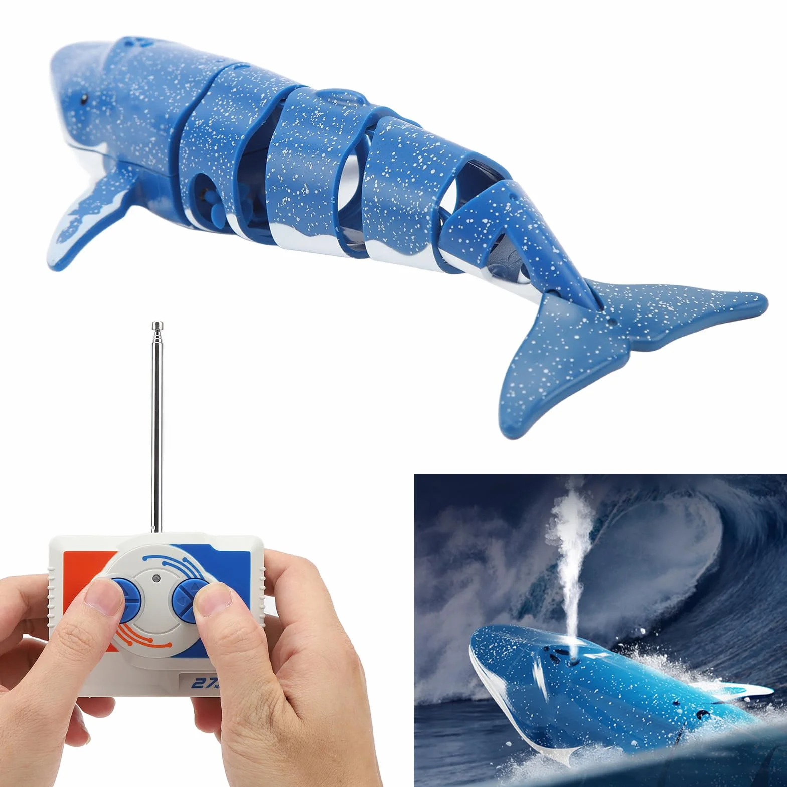 Juguete de ballena teledirigido de 2,4 G, mini juguete de simulación eléctrica con movimiento ágil muy realista para piscinas y bañeras (azul)