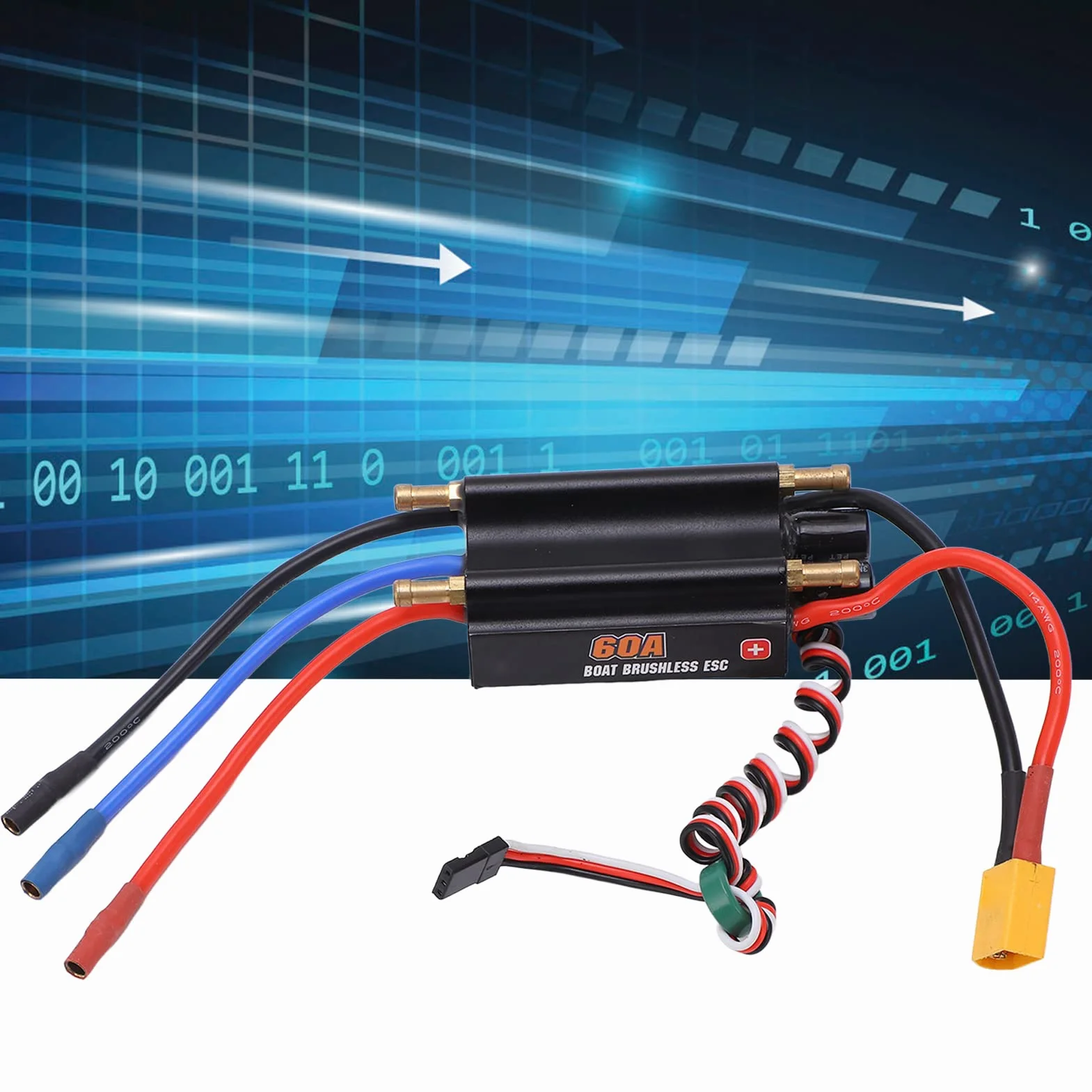 Uxsiya Controlador de Velocidad Electrónico 2‑6S, Enfriamiento Rápido Drenaje de Doble Canal a Prueba de Agua 60a sin Escobillas ESC Menor Consumo de Energía para Modelo de Barco