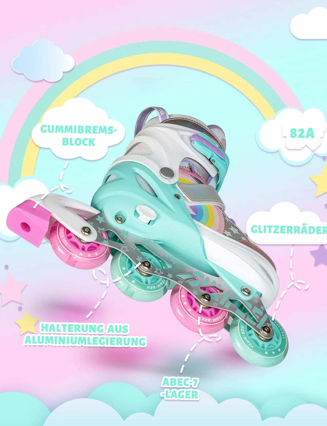 SULIFEEL Rainbow Unicorn Patines en línea para niñas Niños Tamaño Ajustable Ruedas iluminadas Principiantes