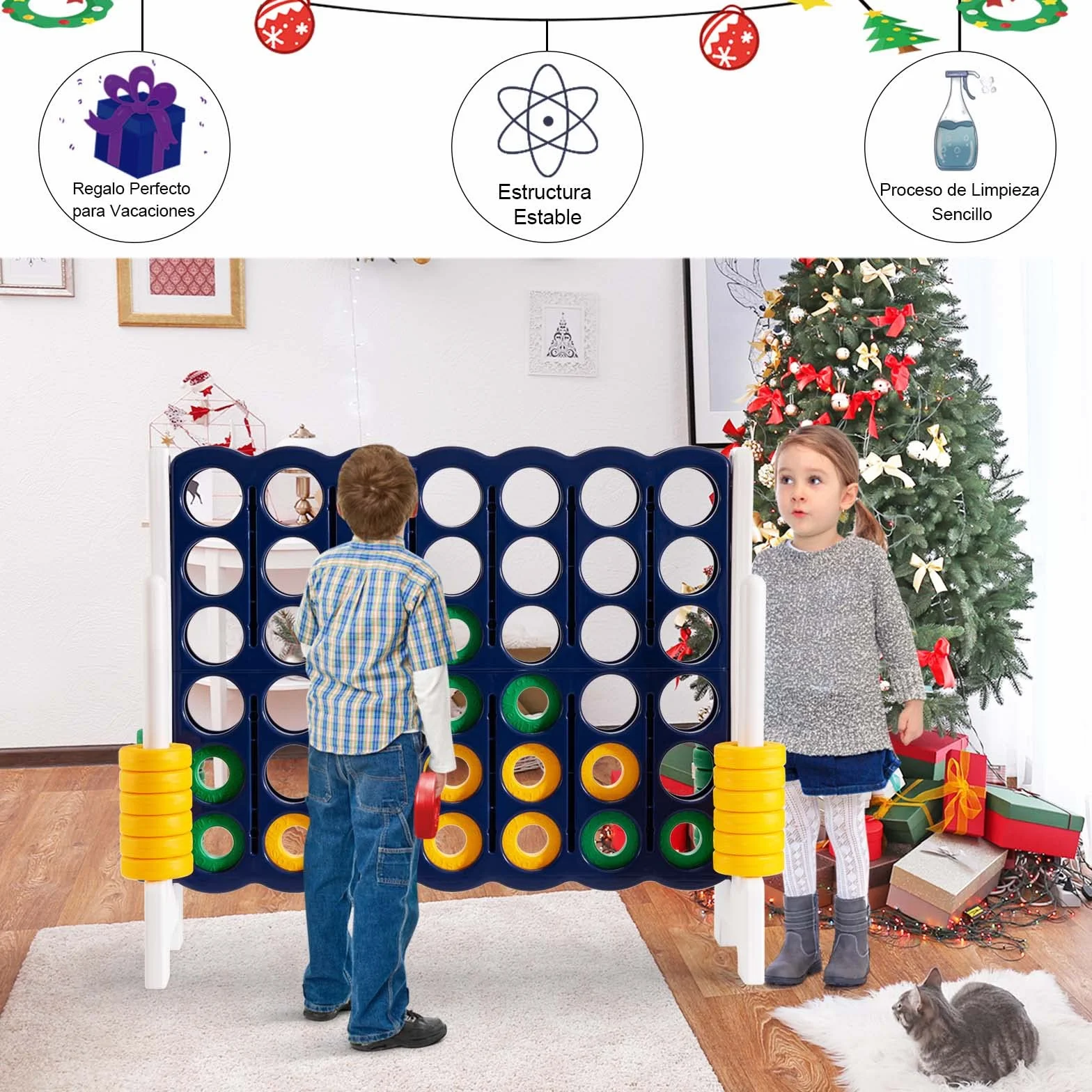 COSTWAY Juego Gigante 4 en Raya, 42 Anillos con Deslizamiento Rápido (Azul)