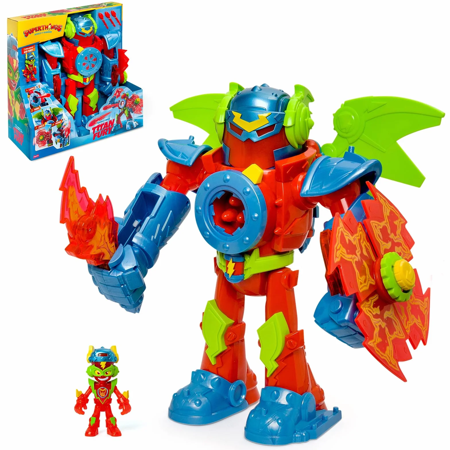 SUPERTHINGS KAZOOM Power Titan Fury Robot z Espada, Escudo, Alas y Disparador