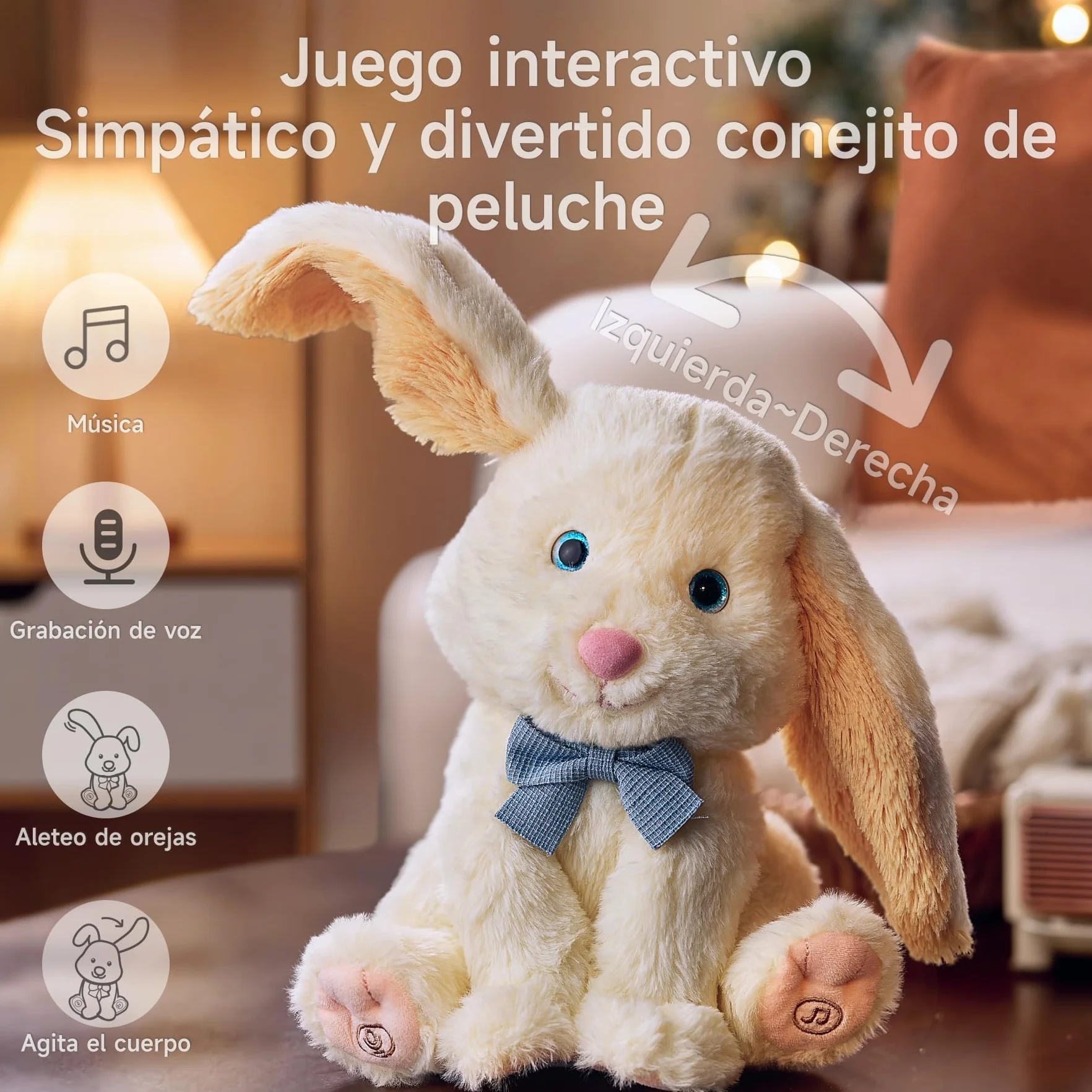 TUMAMA KIDS Juguetes Peluche Bebe, Conejito Mascotas eléctrico, Canta, Repite lo Que Dices, Juguete interactivas, Juguetes niña 1 2 3 años, Animales de Peluche Juguetes para Bebes