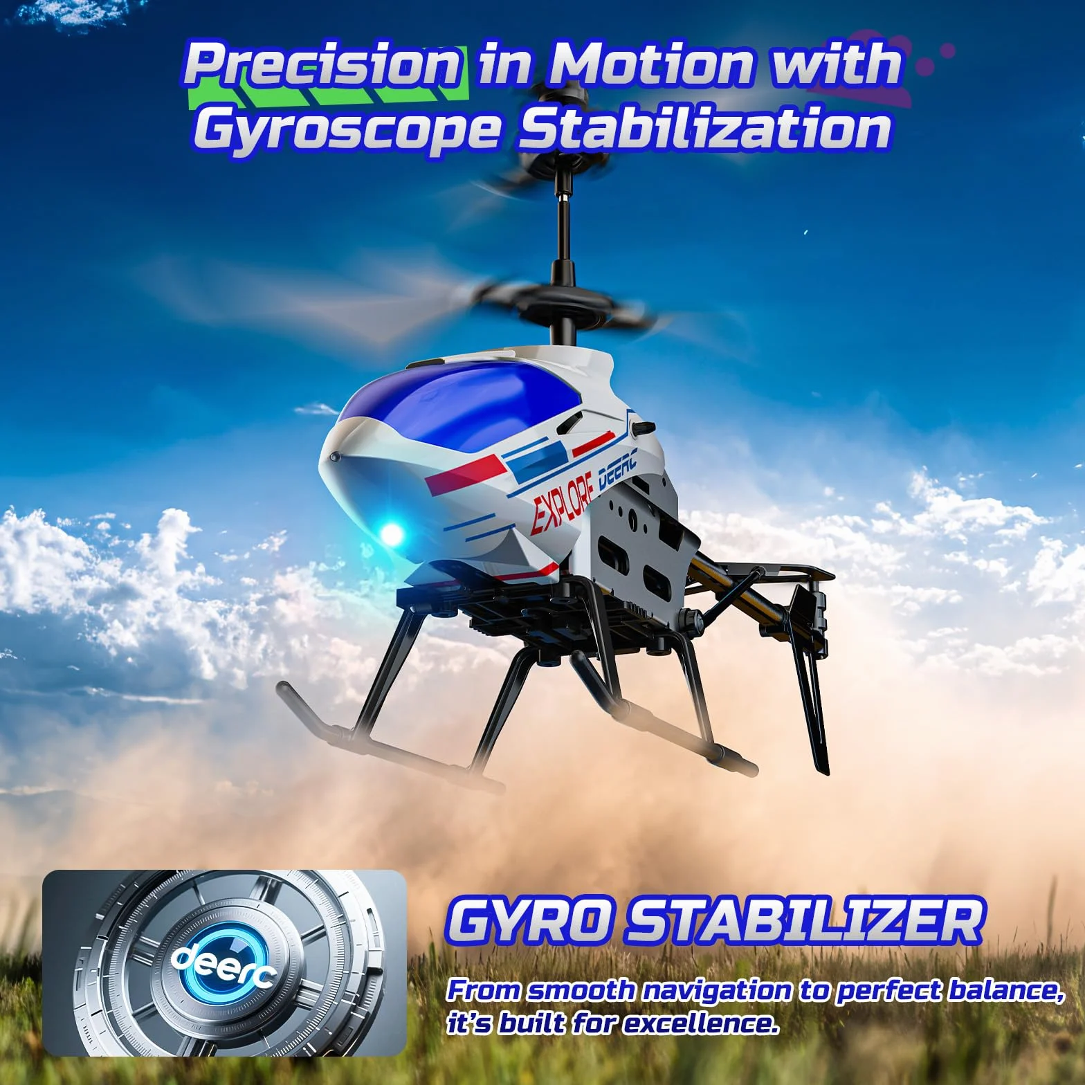 DEERC DE28 Helicóptero de Control Remoto para Principiantes, helicóptero RC de Interior con iluminación LED, helicóptero RC, 3,5 HP con función de giroscopio, Regalo para niños de 12 años en adelante