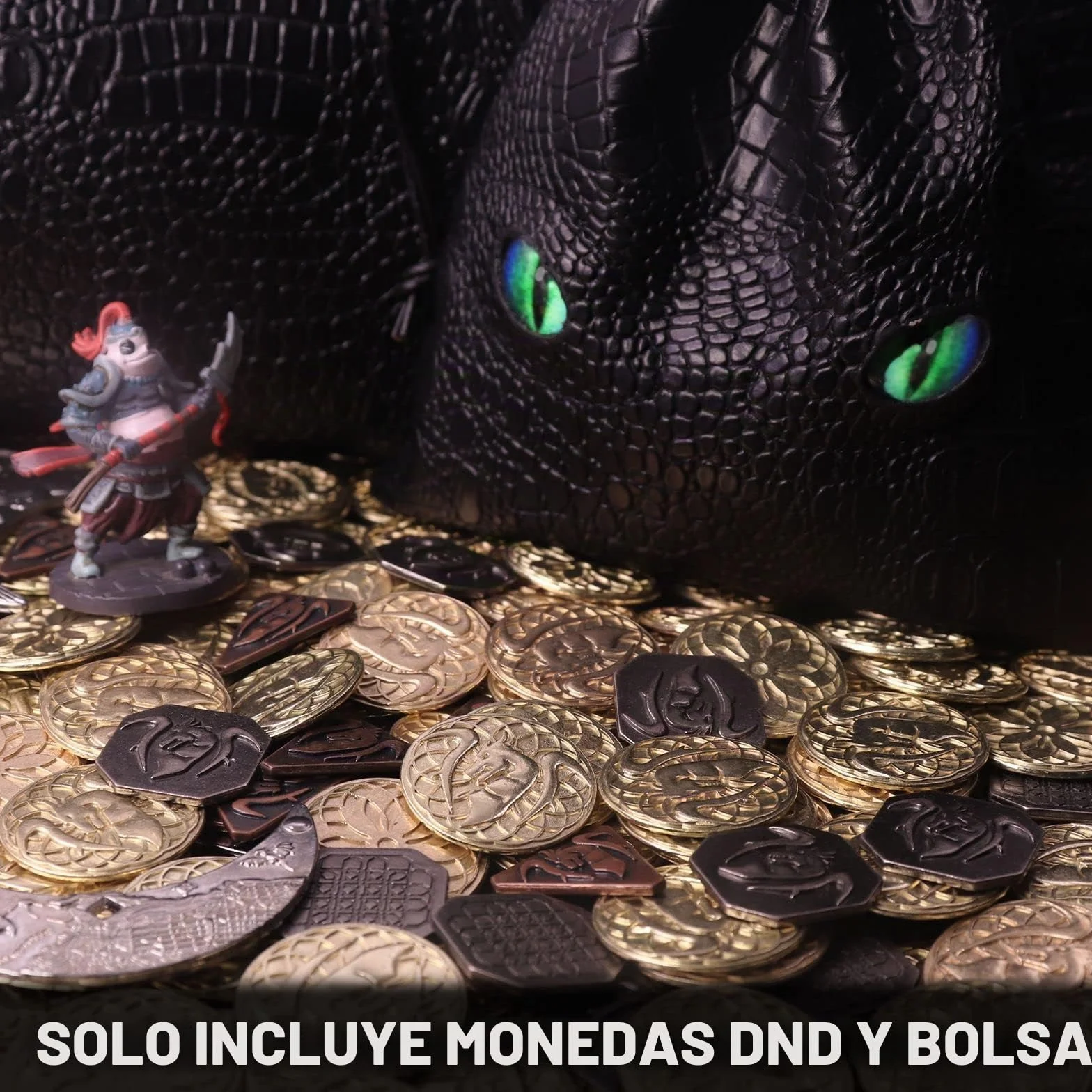 145 Monedas de Metal DND y Bolsa de Cuero, Contiene 60 Monedas de Oro, 40 Monedas de Plata, 40 de Cobre y 5 Monedas de Platino, Bueno para Juegos de Mesa RPG.