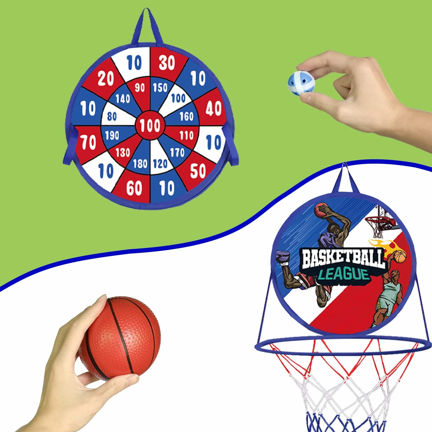 Canasta Baloncesto Infantil con Diana Dardos, 2 in 1 Plegable Doble Diana y Mini Canasta Juguete, Interiores y Exteriores Lanzamiento Juego, Niños Regalo Juegos de Fiesta
