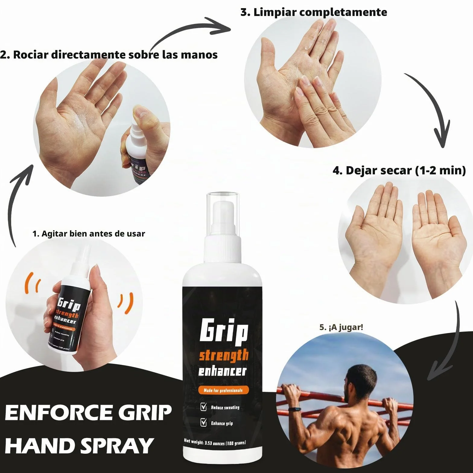 Grip Spray 100 ml Fortalecedor de Agarre Transparente Secado Rápido para Deportistas