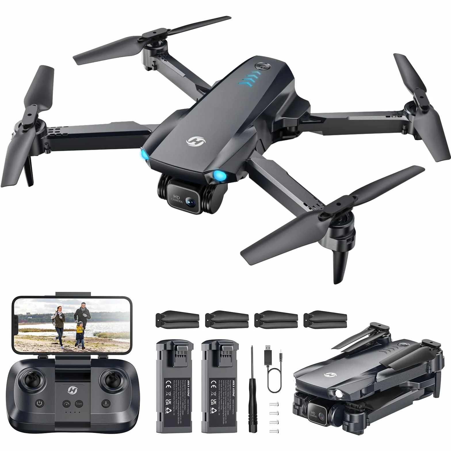 Dron plegable Holy Stone HS290 con cámara FPV HD de 1080P, cuadricóptero RC con flujo óptico, control por aplicación, 3 velocidades, 2 baterías modulares, regalo de juguete cristiano para niños, C0
