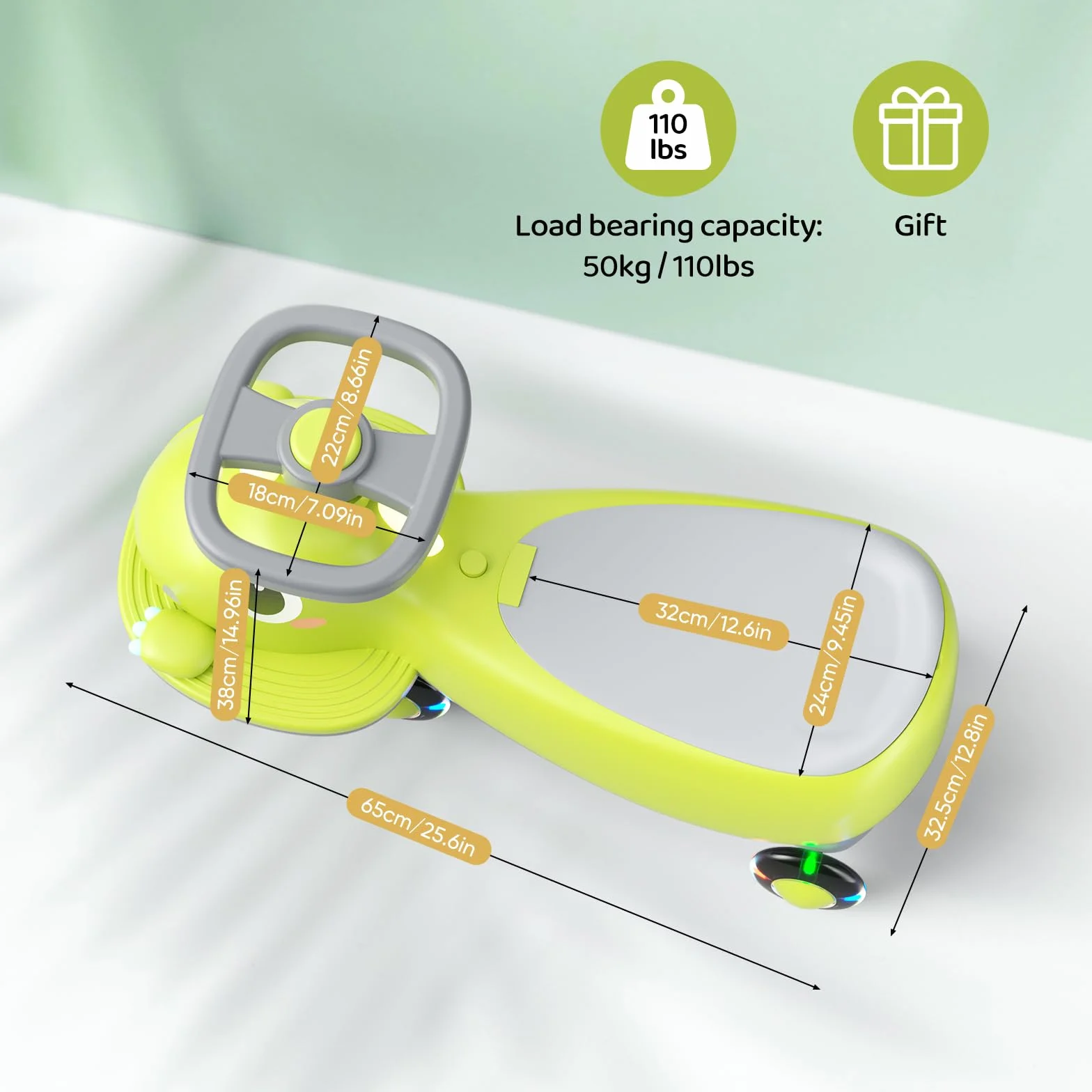Coche de Bebé con Volante 360°, Coche Deslizador con Música y Ruedas Brillantes para Niños Pequeños, Asiento de Seguridad, Regalo 1-3 Años