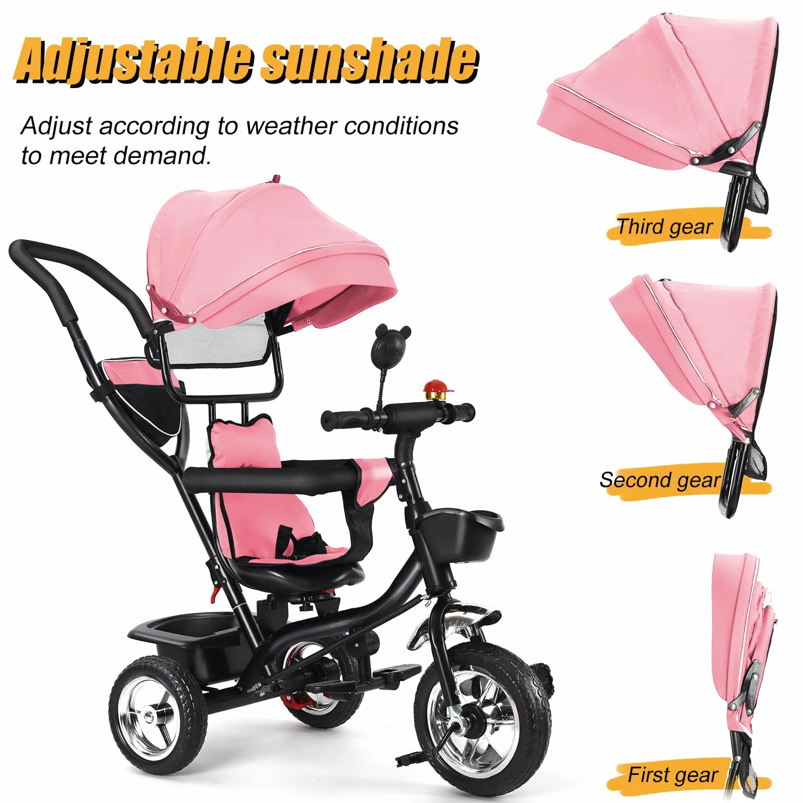 OHMG Triciclo bebé escalable hasta 25 kg, bicicleta de paseo para niños mayores, asiento reversible, bolsa grande, bastón y parasoles plegables, bicicletas, accesorios