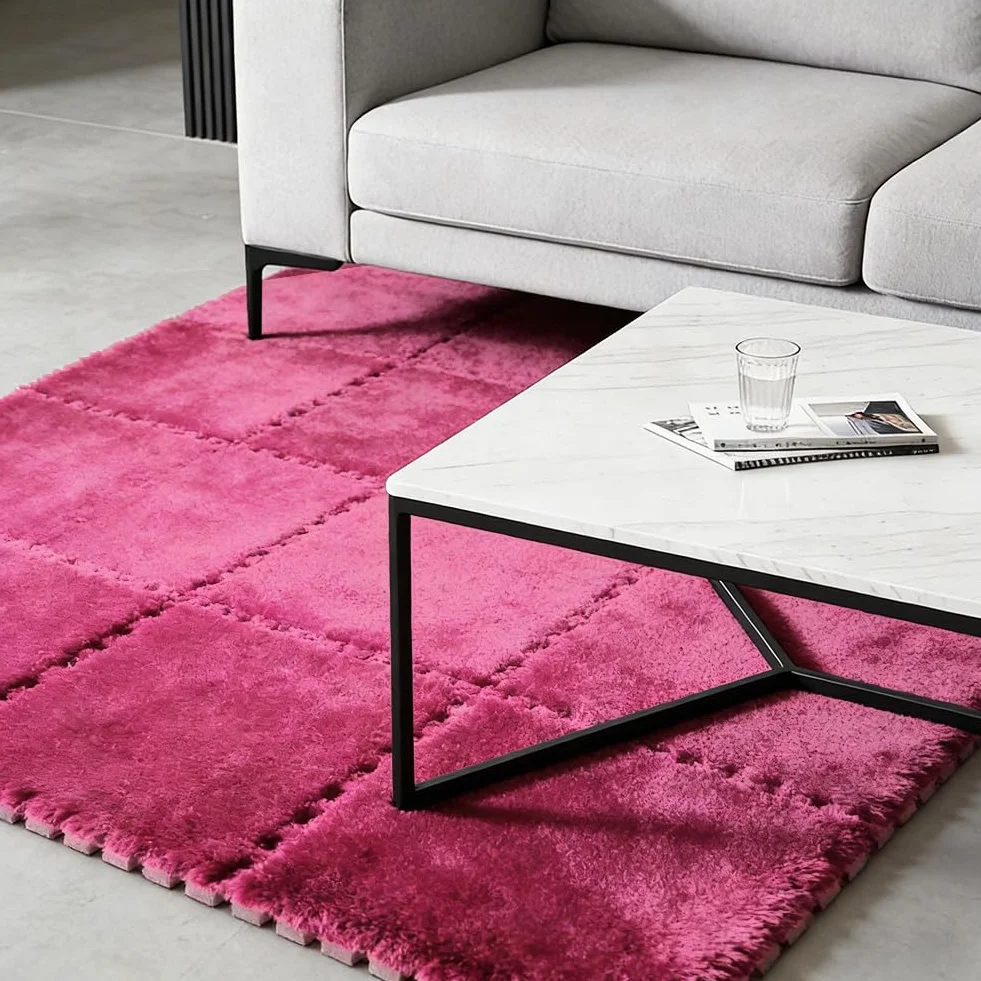 Rosa Puzles de espuma de peluche entrelazados, 12 piezas, 30 x 30 cm, alfombra de espuma para el suelo, suaves losetas para el dormitorio y la sala de estar