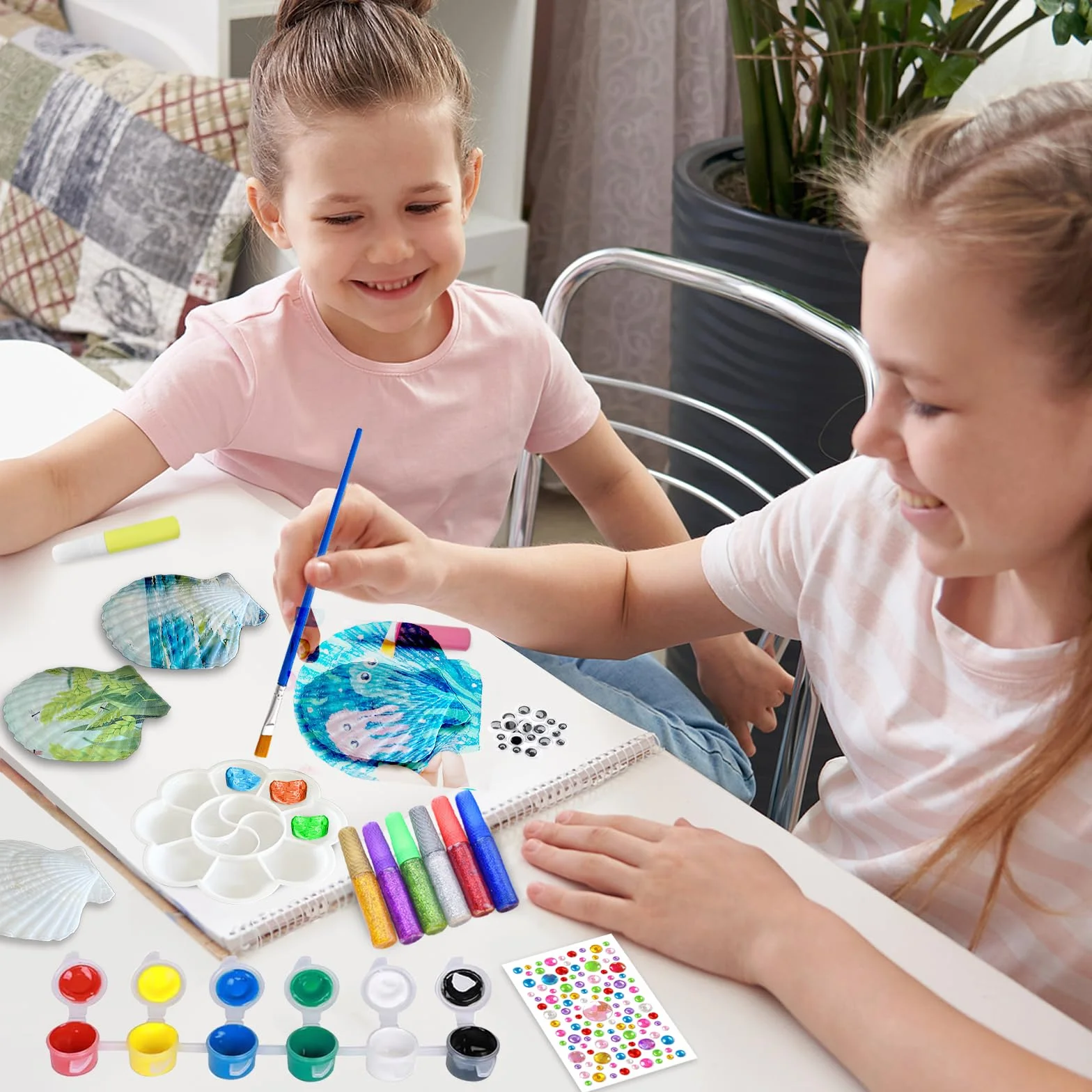 LUCKNIGHT Conchas que Brillan en la Oscuridad Pintar Manualidades para Niños, Kit Pintura de Conchas para Niños, Pintar Kit con conchas, Regalos para Niñas y niños de 5-10 Años