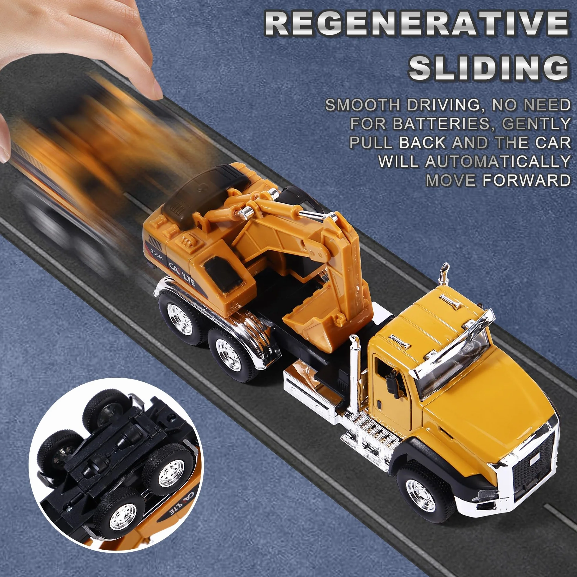 AIUAZA 1/50 Ratio Die-Casting Engineering Construction Vehicle, Mixer Truck, Alloy Collection Model Car, Boy's Door Opening Pull Back Car Toy (Excavator)