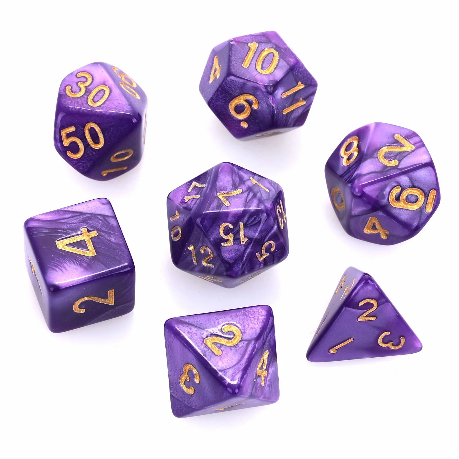 DND - Juego de dados para Dungeon and Dragons, 7 piezas de dados poliédricos de nebulosa morada, juegos de rol, juegos de mesa D&D D20 D12 D10 D8 D6 D4