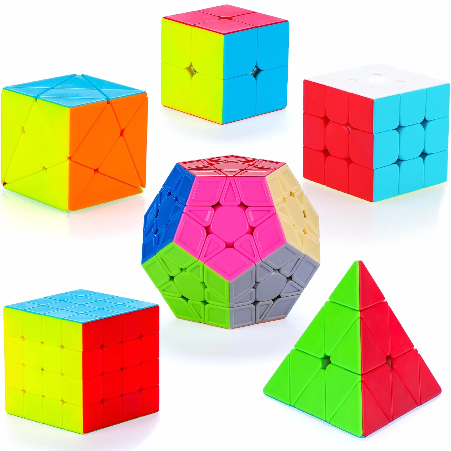 6 Pack Speed Cube Set, Rompecabezas Cubo Mágico 2x2x2 3x3x3 4x4x4 Pyraminx Megaminx Skewb Smoothly Stickerless Magic Cubes Puzzle Cube Toy para Niños y Adultos