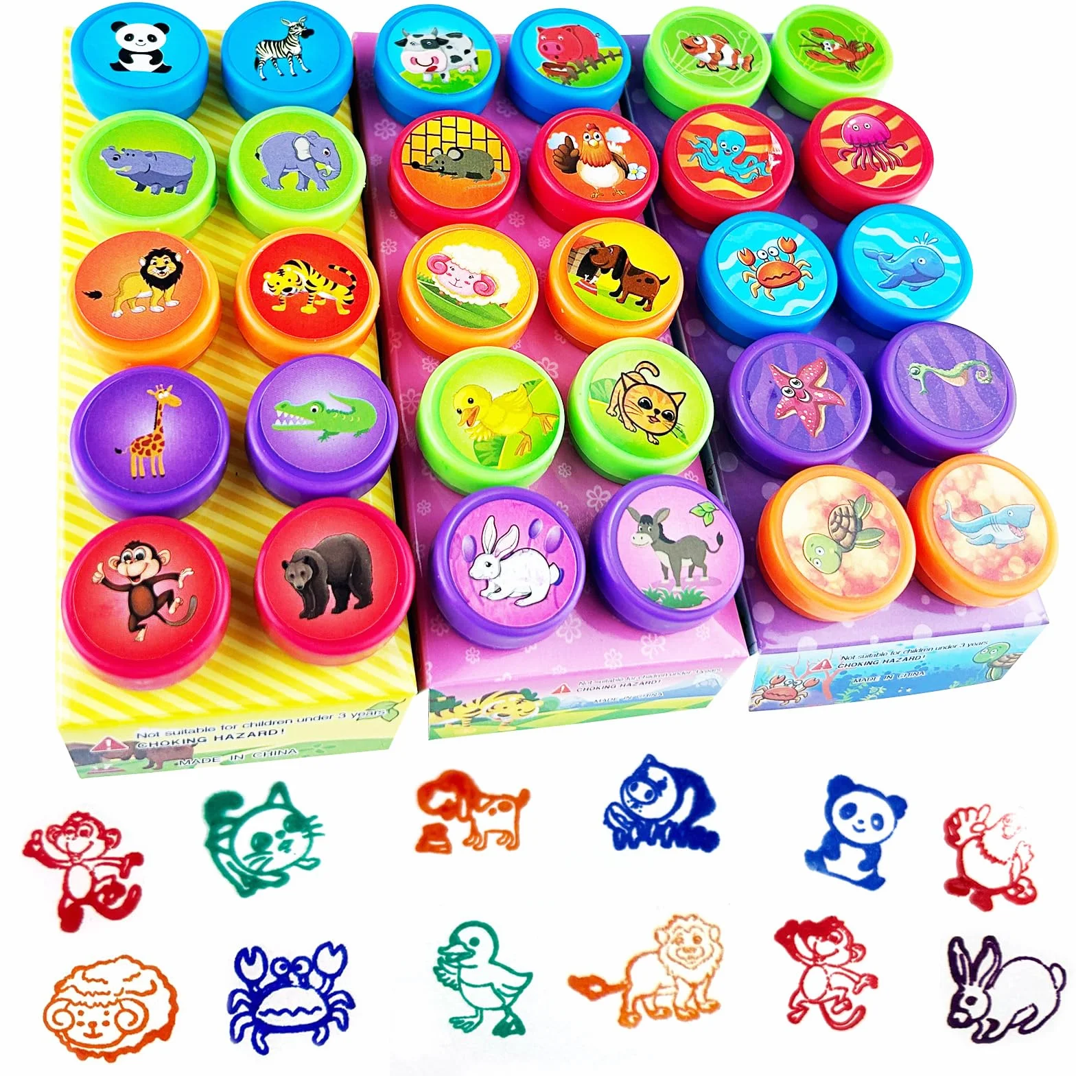 Nutabevr 30 Piezas 5 Colores Disponibles Animals Stamps Conjunto Sellos,Sellos infantiles colores,para Jugar sobre Papel Juguetes Artesanales, Fiesta Infantil Premios Escolares Regalo de Cumpleaños