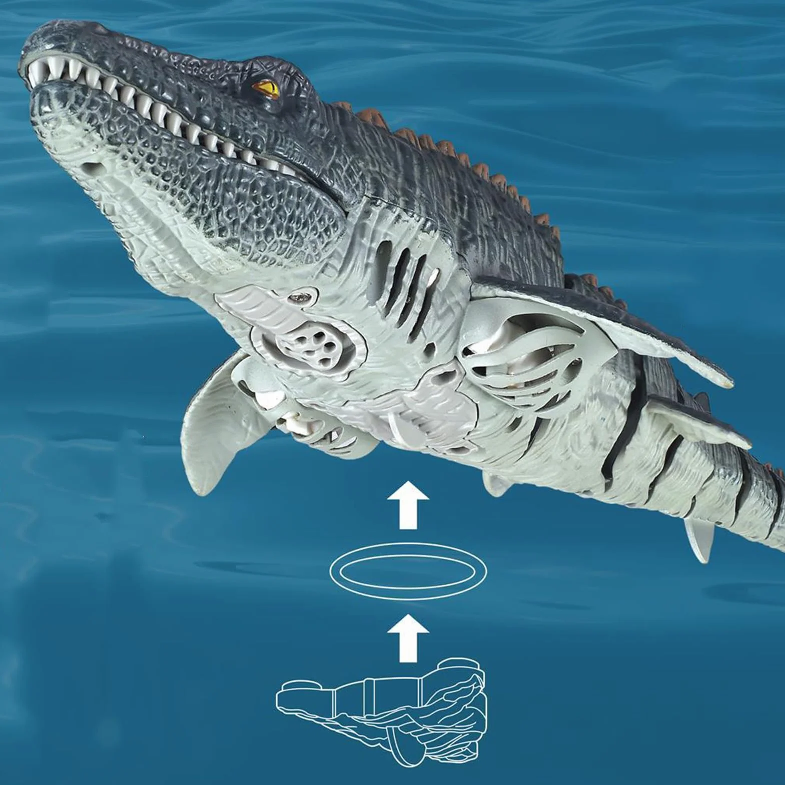 De Piscina para Dinosaurios - Mosasaurus Control Remoto, De Agua De Buceo, Función De Pulverización Ligera | Natación para Niños Lago Baño Océano Juego Dinosaurio RC Juguetes