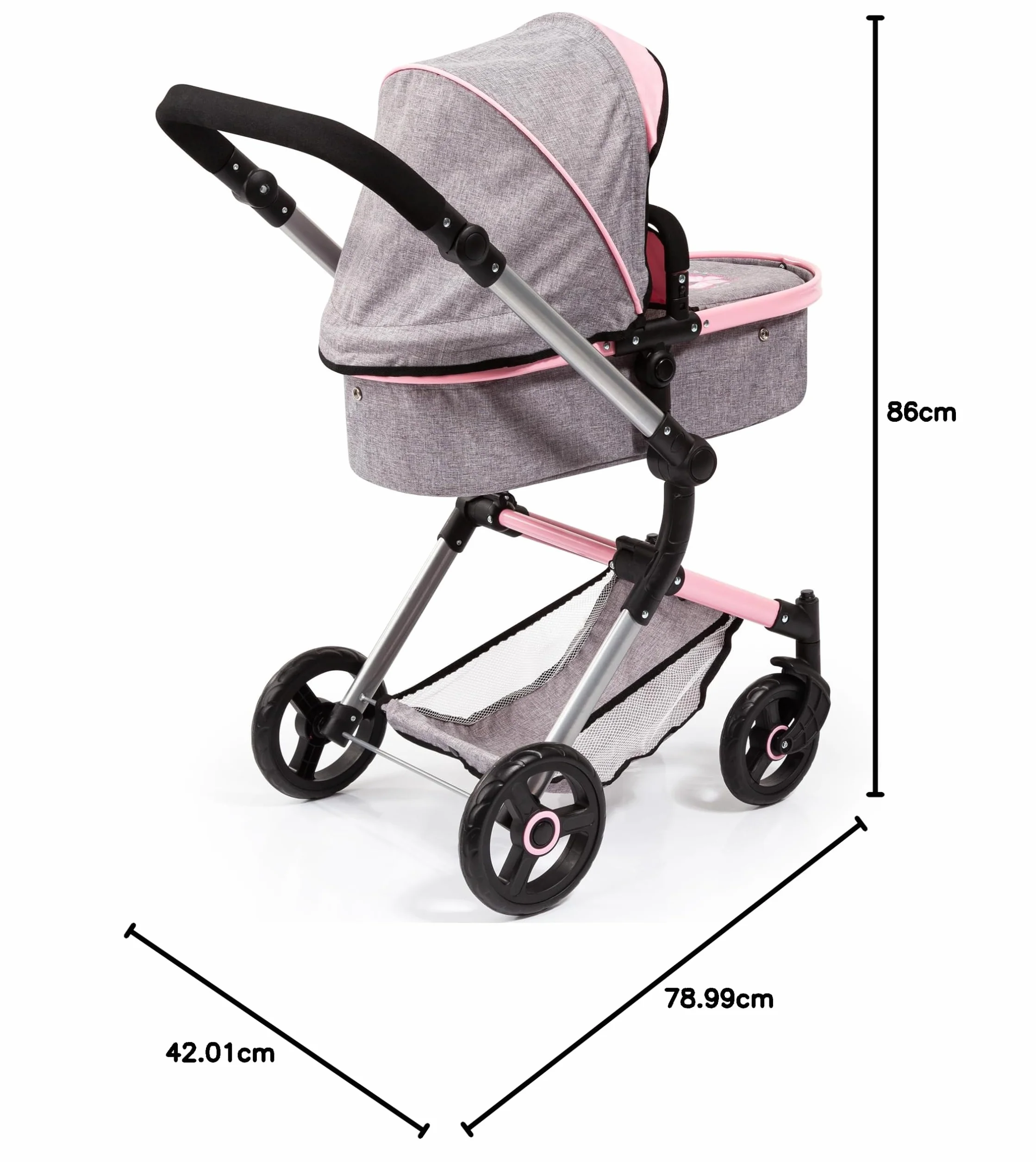 Bayer Design Cochecito de Muñecas Neo Vario Combolso Cambiador Convertible Plegable Vaqueros Grises Rosa Mariposa