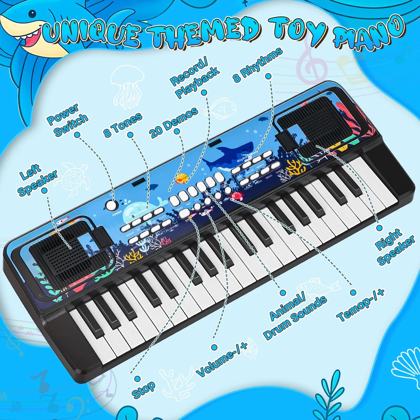 Infantil Piano Teclado 37 Teclas con Microfono y Atril – Portátil Juguete Musical para 3 4 5 6 Años Principiante Niños y Niñas, Regalos Navidad Cumpleaños, Negro