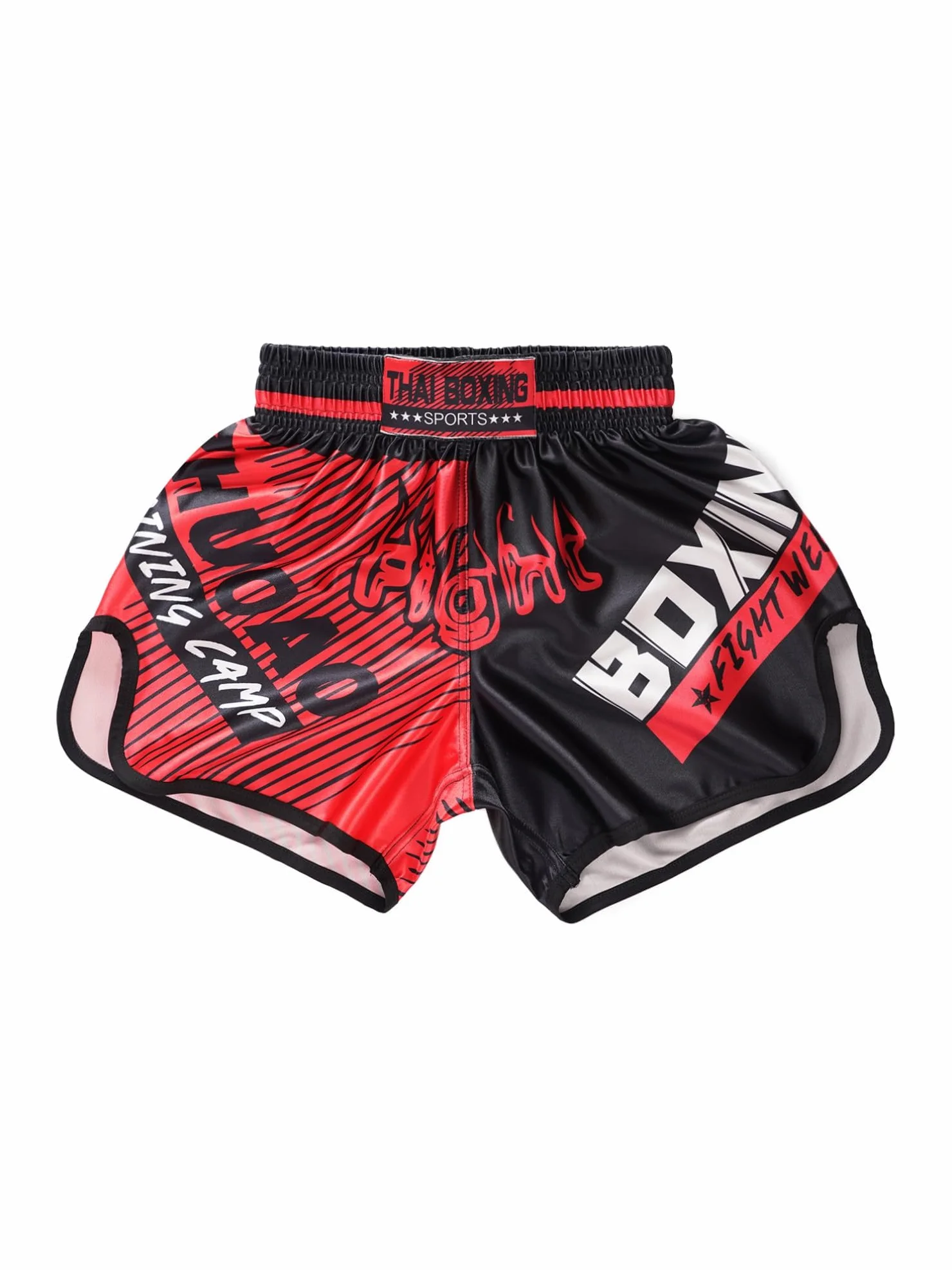 Pantalones cortos Muay Thai niños boxeo artes marciales kickboxing rojo negro 5-6 años