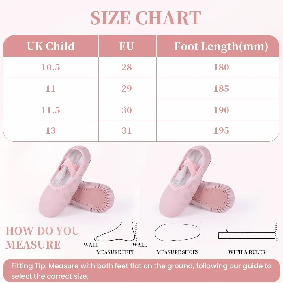 Zapatillas Ballet Niña, Zapatos de Danza Cuero Rosa, Suela de Cuero