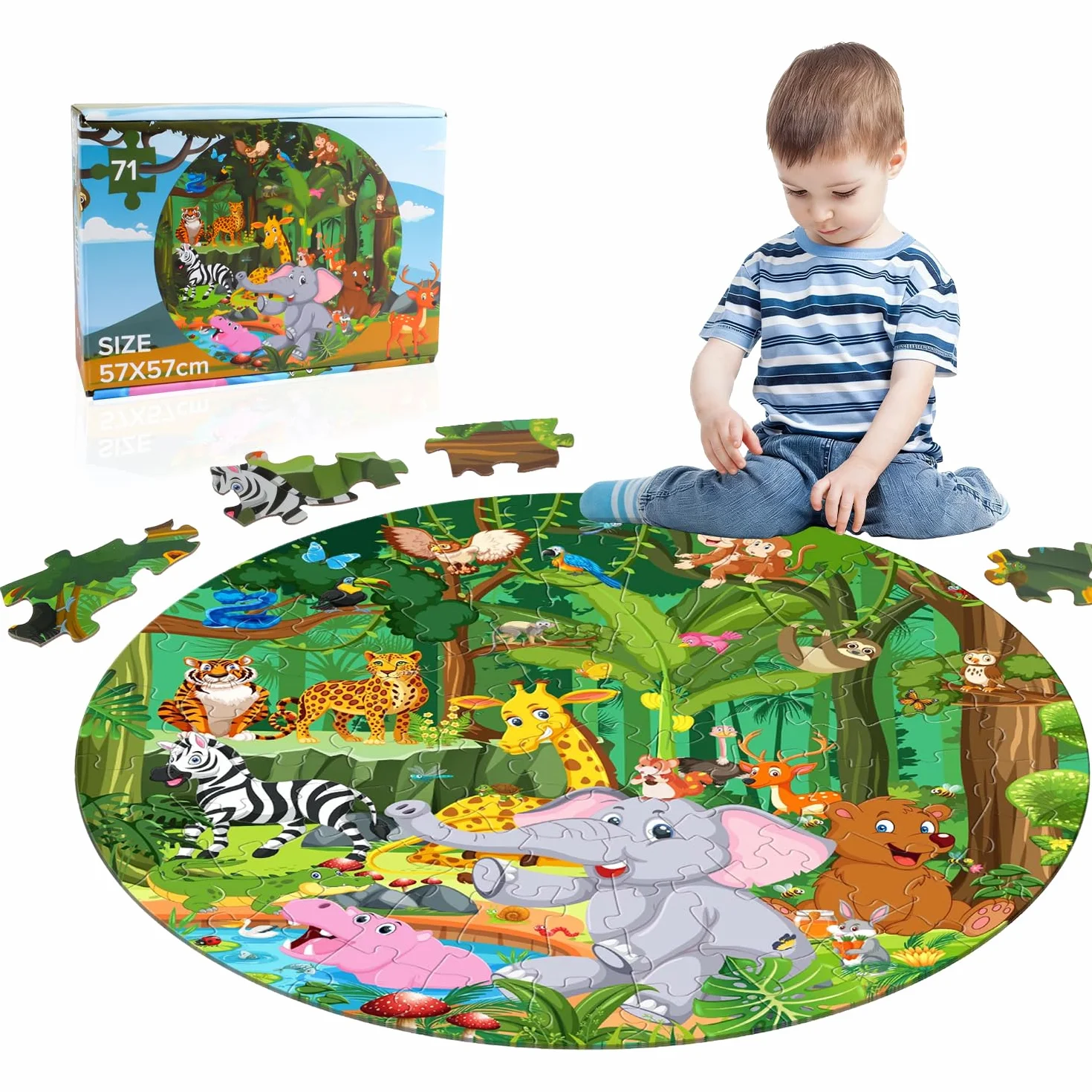 Rompecabezas de la Selva con 71 Piezas - Animales de Juguete Educativo para Niños y Niñas de 3 a 8 Años - Regalo Ideal para Cumpleaños y Fiestas