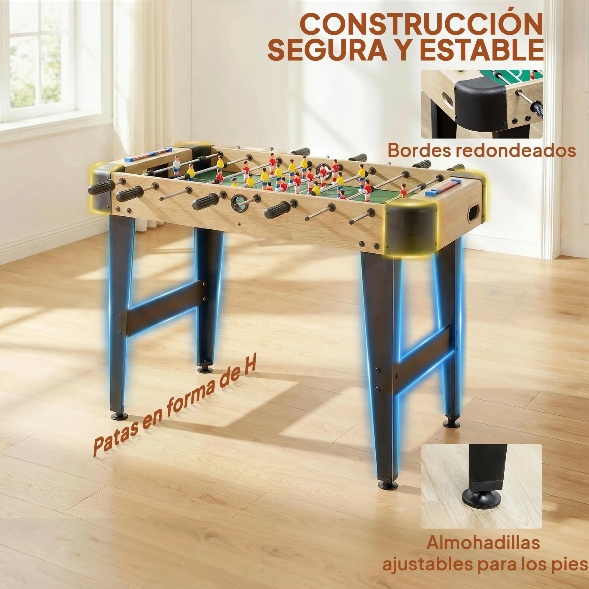 SPORTNOW Futbolín para Niños de Madera, Mesa de Futbolín con 2 Marcadores, 8 Asas, 22 Jugadores, 8 Barras y 2 Bolas, Regalo para Adultos, Familias, Fiestas, 92x75x71 cm, Natural