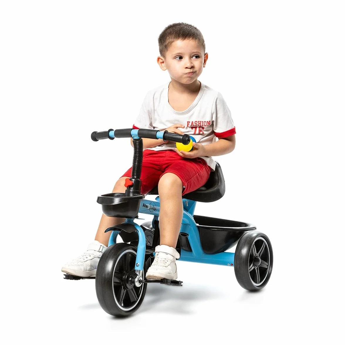 ATAA Triciclo Infantil Baby ERUM Azul con Mango Regulable Cesta reposapies Ruedas antipinchazos y Asiento ergonomico 360º