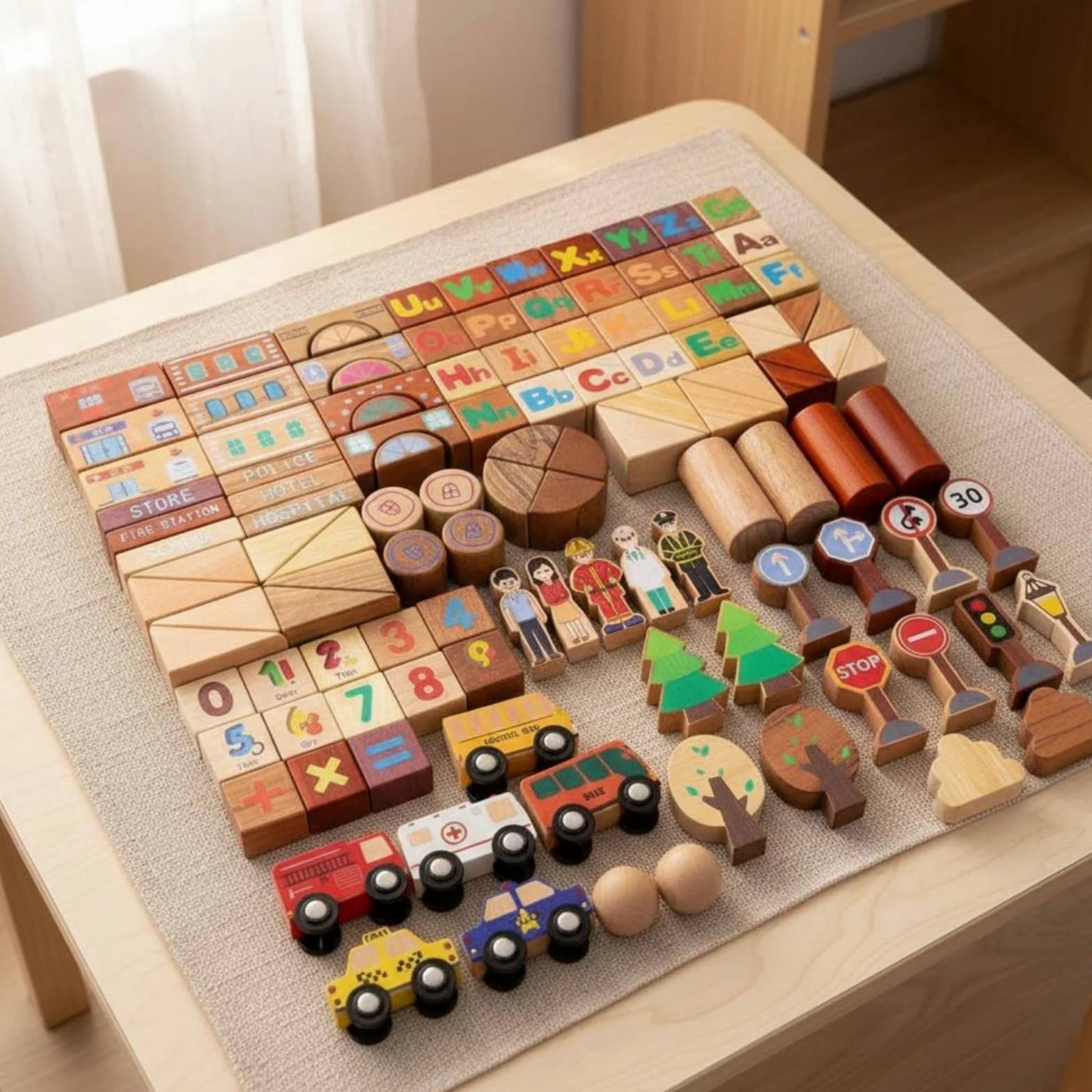 Amagogo 118 Piezas Bloques de Construcción Infantiles Bloques Apilables Juego Educativo Juguete de Madera Ciudad para Construir Reconocimiento de Letras