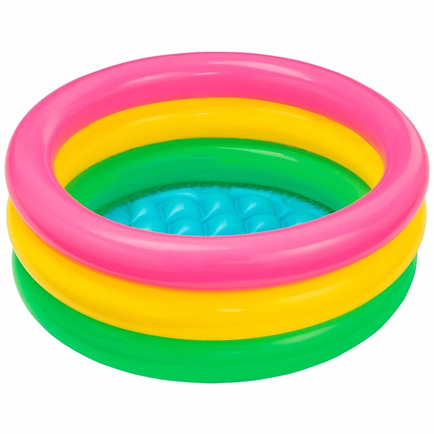 Intex 57107NP - Piscina Redonda hinchable 3 aros +base hinchable 61 x 22 cm, 28 l, Azul, rosa, verde, 1 a 3 años